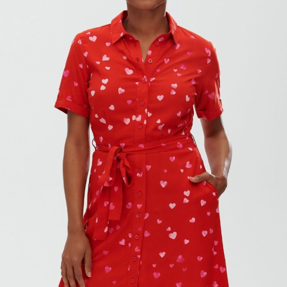 Sugarhill Brighton Abby Shirt Dress Red Heart Confetti Batik Size 14